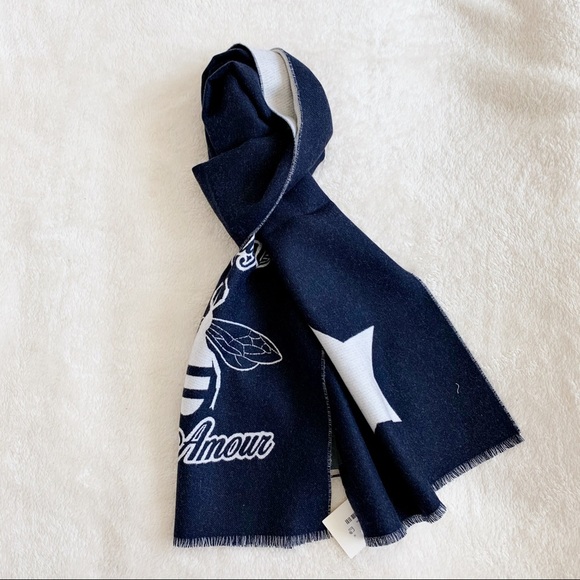 NWT Authentic Gucci Wool Bee Par Amour Long Scarf - Picture 2 of 7